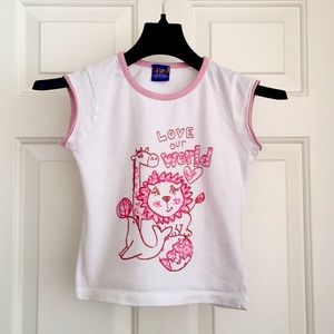 Girls Animal Graphic Tee Small 4/5 White Pink Short Sleeves Lion Giraffe Seal